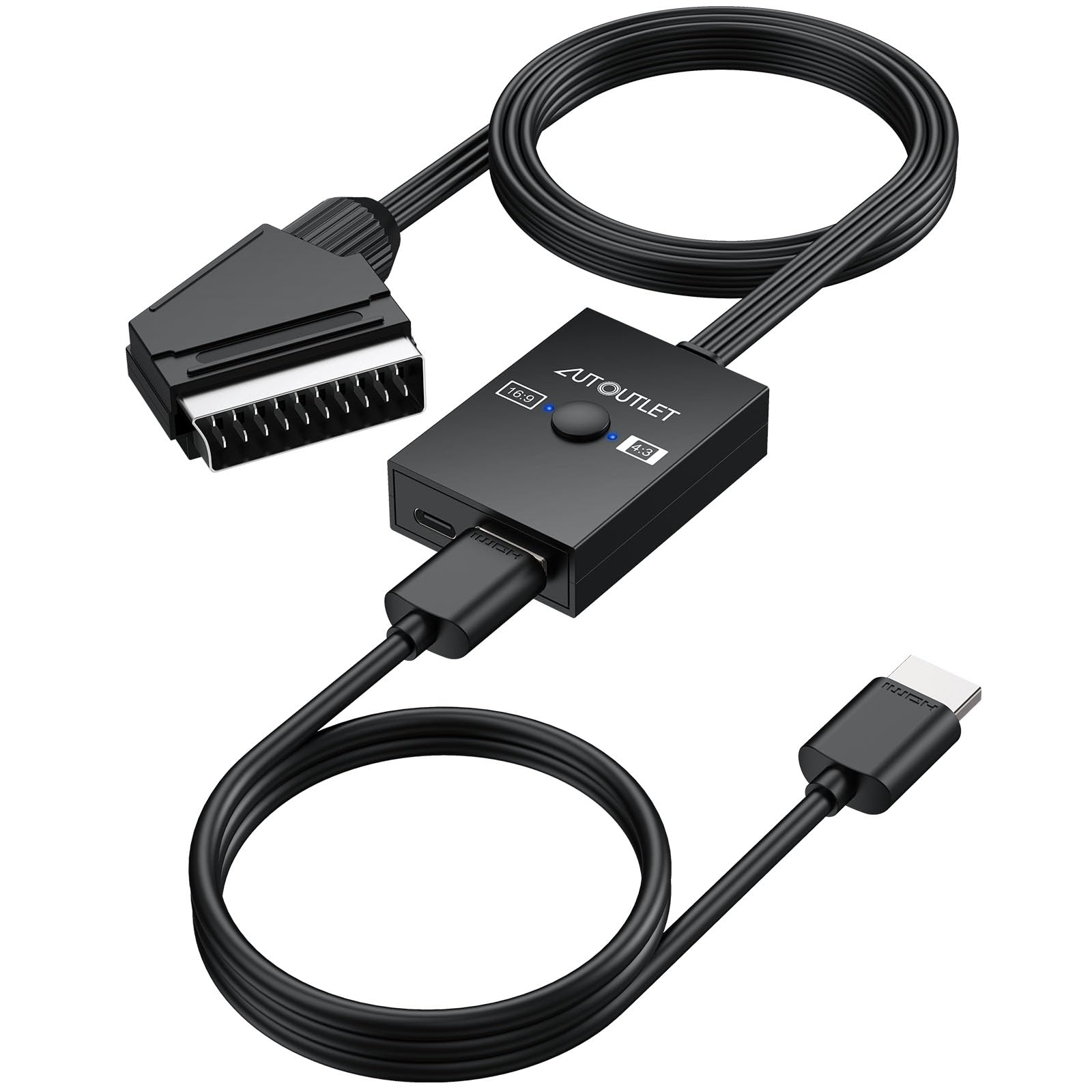 AUTOUTLET Adattatore SCART a HDMI 1080P PAL NTSC Convertitore Video Audio 50cm