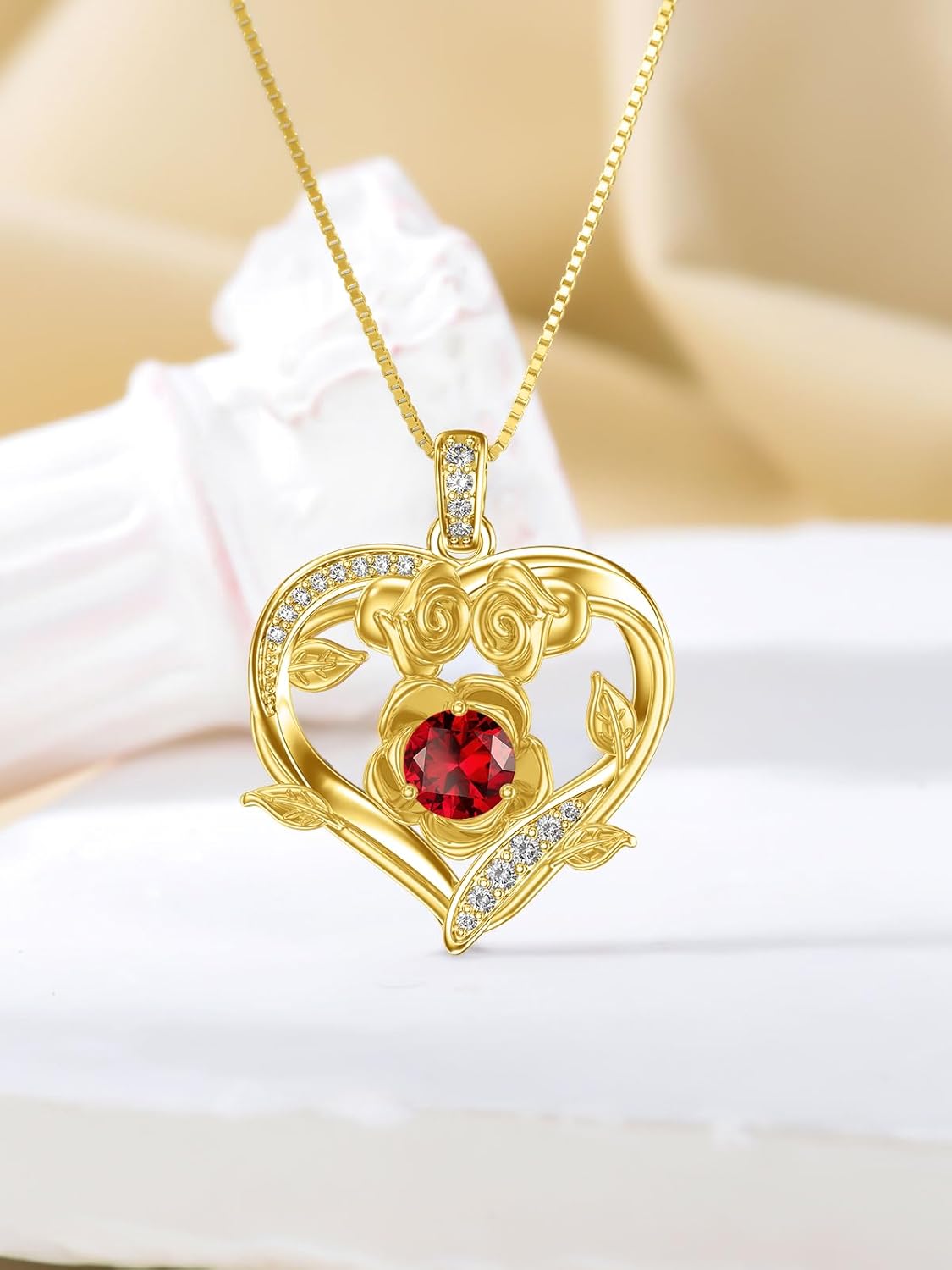 Midari 18K Gold Heart Birthstone Necklace for Women Rose Pendant Birthday Jewelry Gifts for Wife Her Daughter Mom - Image 5