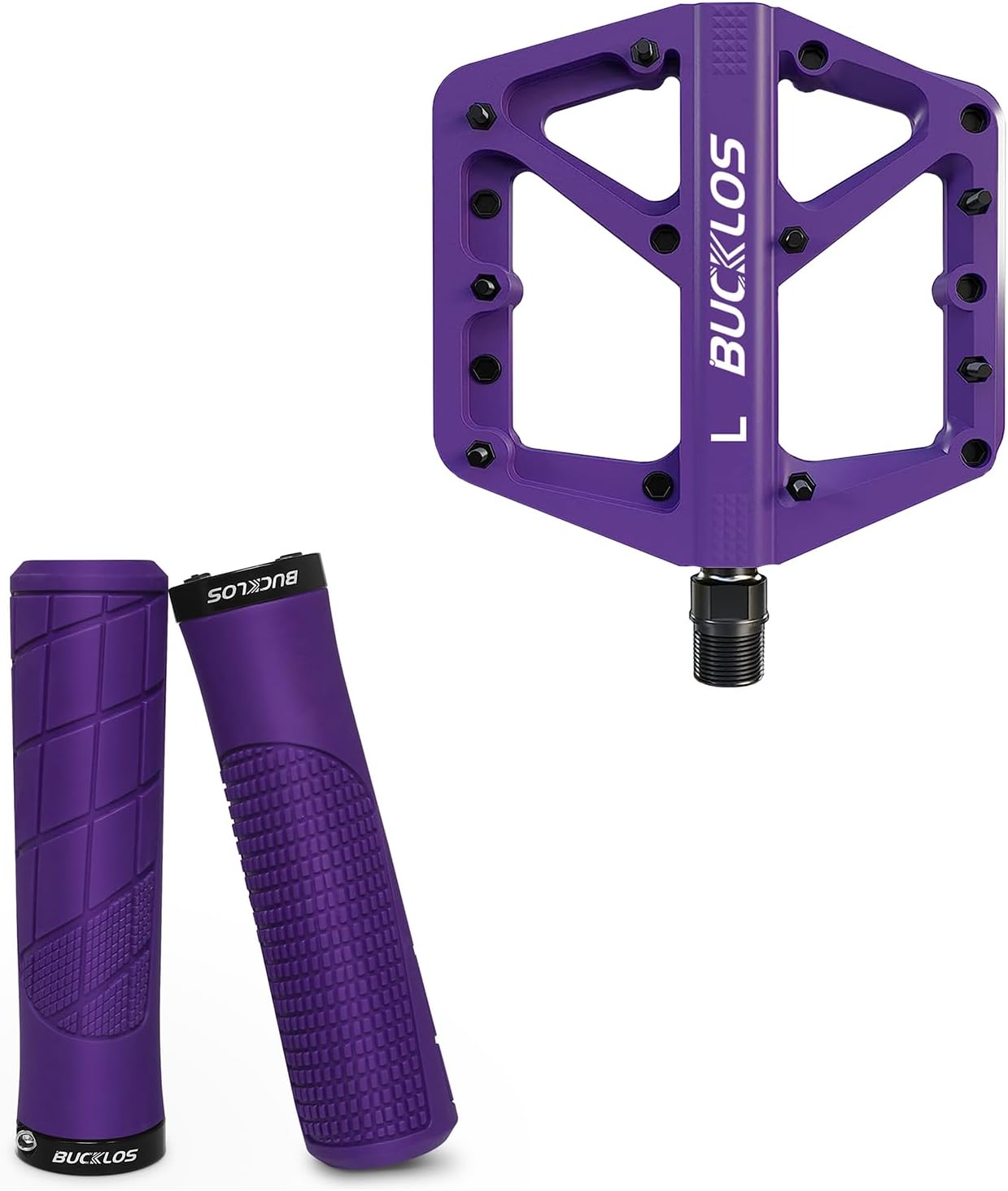BUCKLOS Nonslip Bicycle Handlebar Grips Bike Grips Single Lock on for Mountain Bike Bike Handlebar and BMX Pedal Mountain Bike Pedals Flat MTB Pedals, Lightweight Nylon Fiber Road Bike Pedals Non-Slip