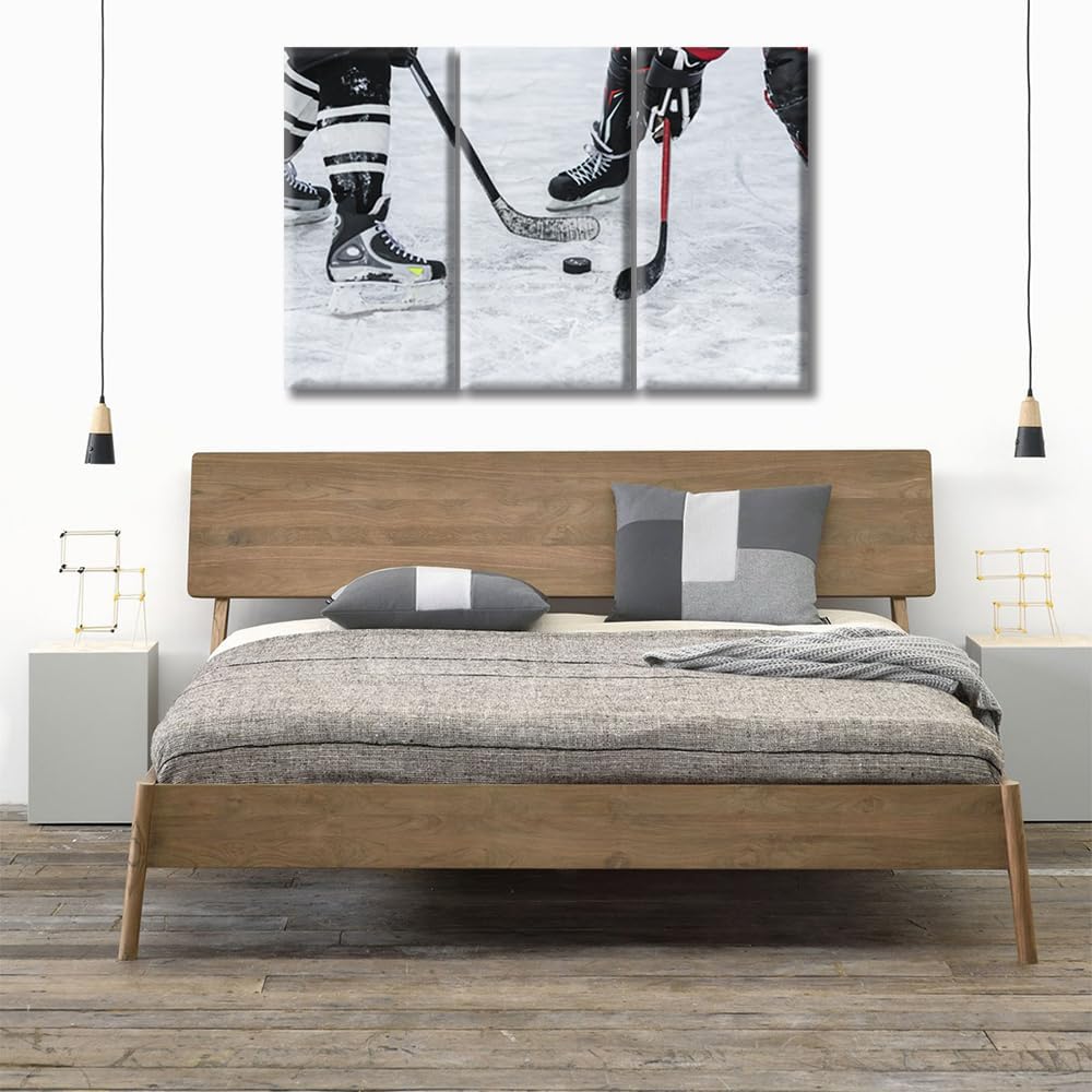 TUMOVO Multi Piece American Ice Hockey Sportsman Wall Art Hockey Stick and Puck Ice Cool Pictures Canvas Print Sports Picture Decor For Home Walls Modern Decoration For Living Room, 36" Wx24 H