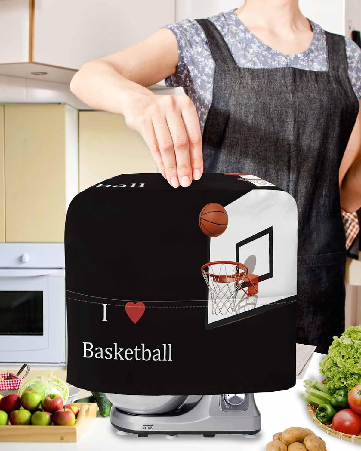 Basketball Stand Mixer Cover with Storage Pocket, Waterproof Kitchen Mixer Covers, Modern Funny Minimalist Sports Kitchen Appliance Dust Cover Compatible with 4/4.5 Quart Mixers