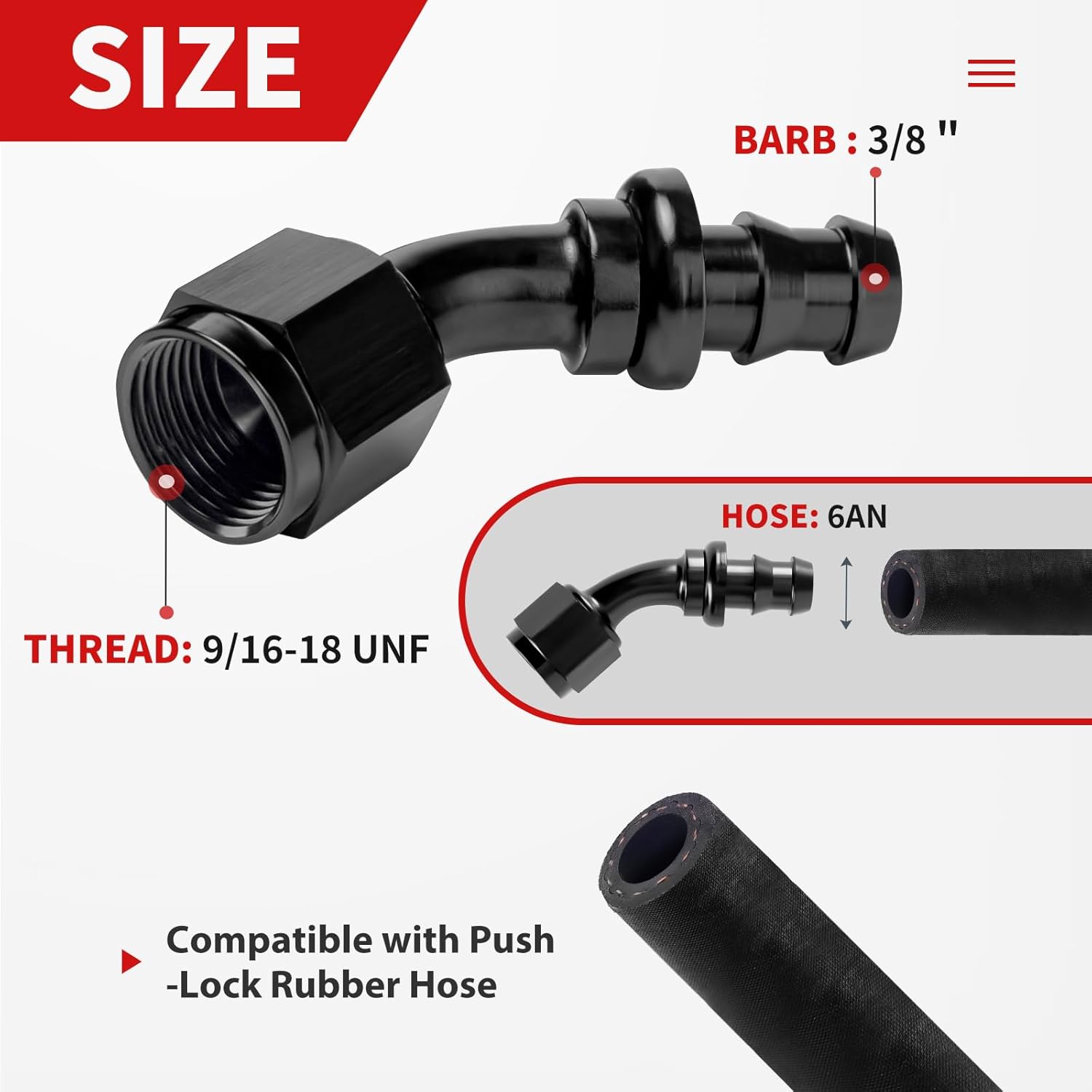 6AN Push Lock Fitting Kits, 0 45 90 180 Degree Fittings with AN6 Male to Male Coupler & 6AN Male Flare to 1/4" NPT fittings & AN Wrench Protector for NBR Rubber Push Lock Hose