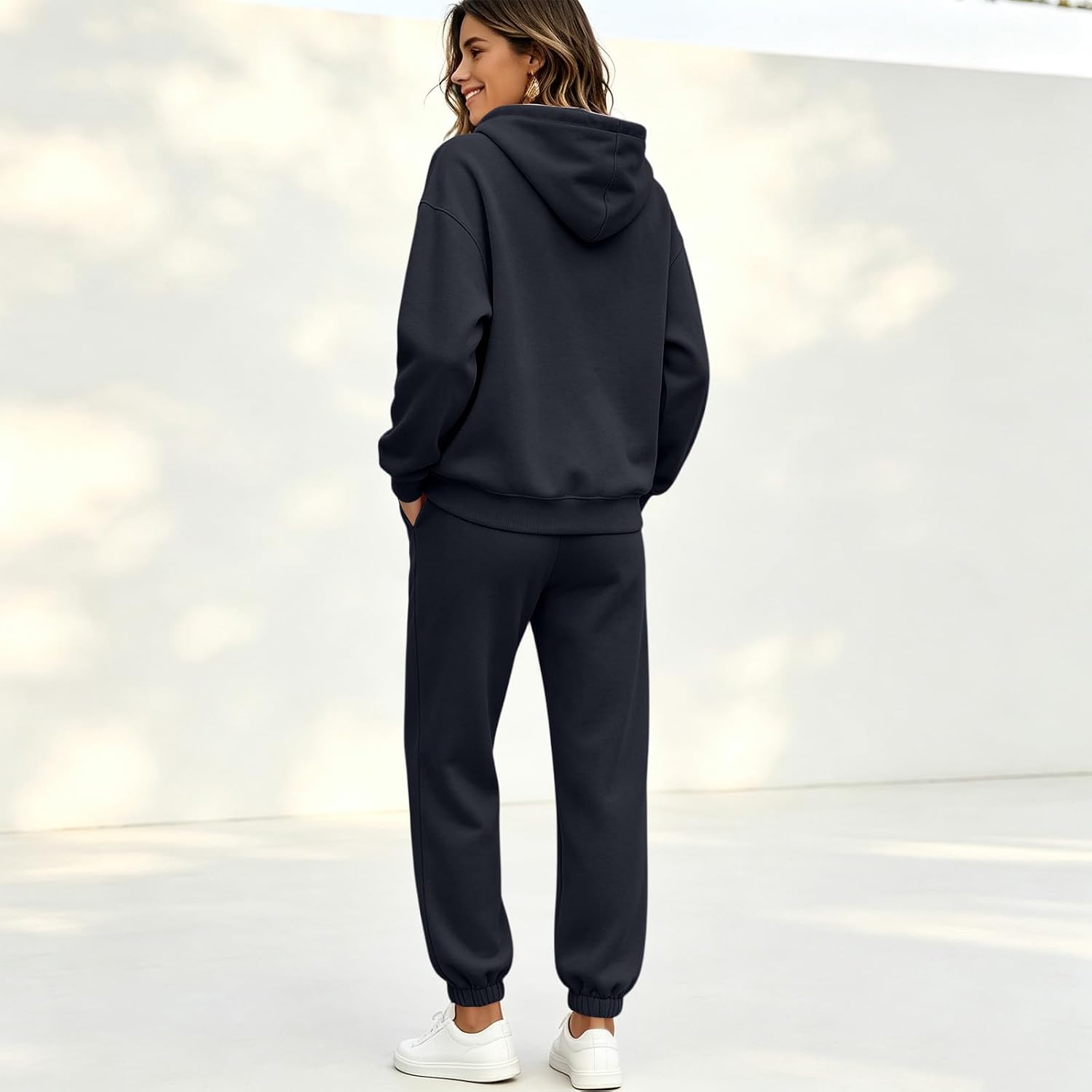 Jogginganzug Damen Mit Kapuze Fleece Trainingsanzug Jogginghose Sweatshirt - Mise en situation et utilisation