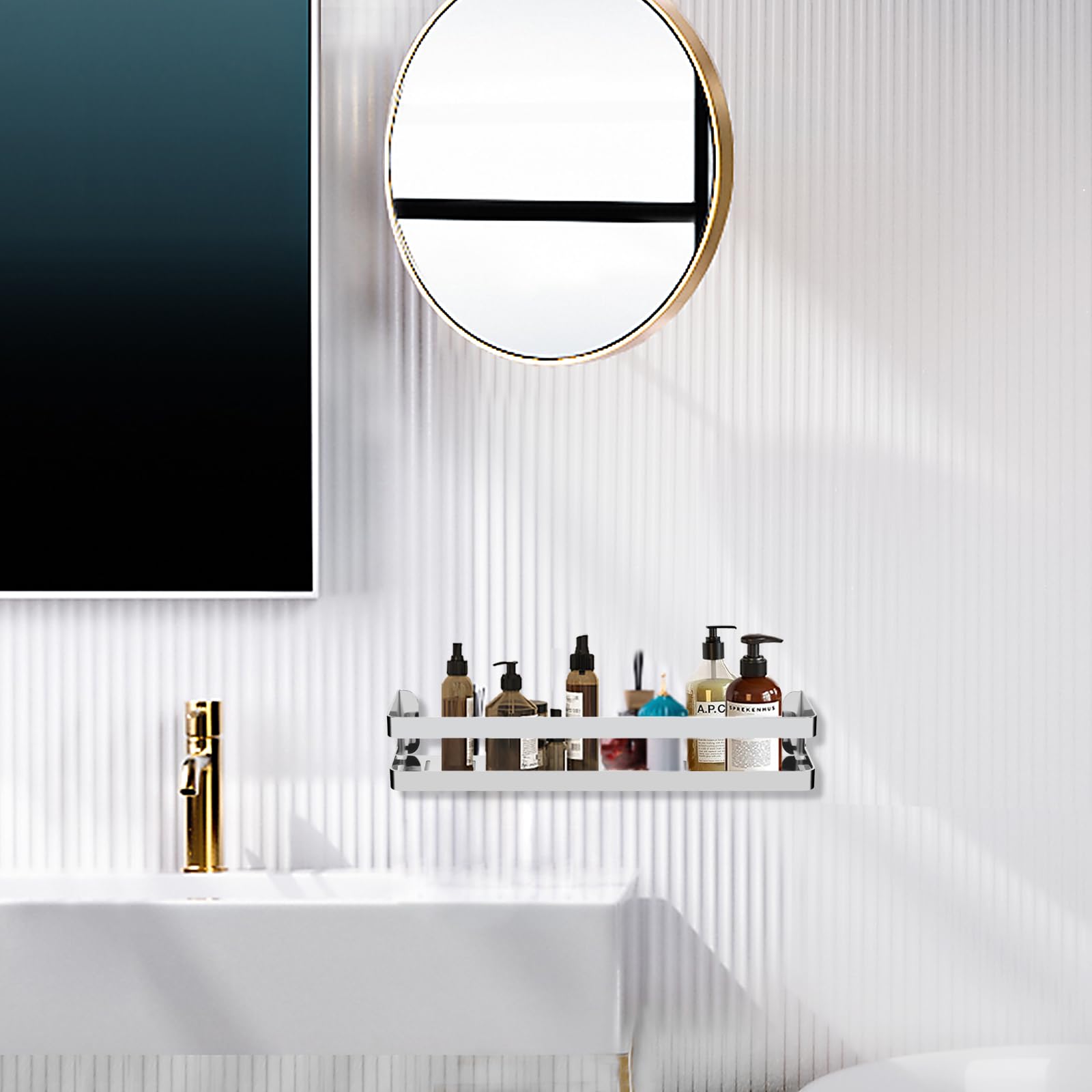 QL Mensola Doccia,Portaoggetti Doccia in Acciaio Inox SUS304,Mensole Bagno Design Minimalista,Cestino per Doccia 40CM,Cromo