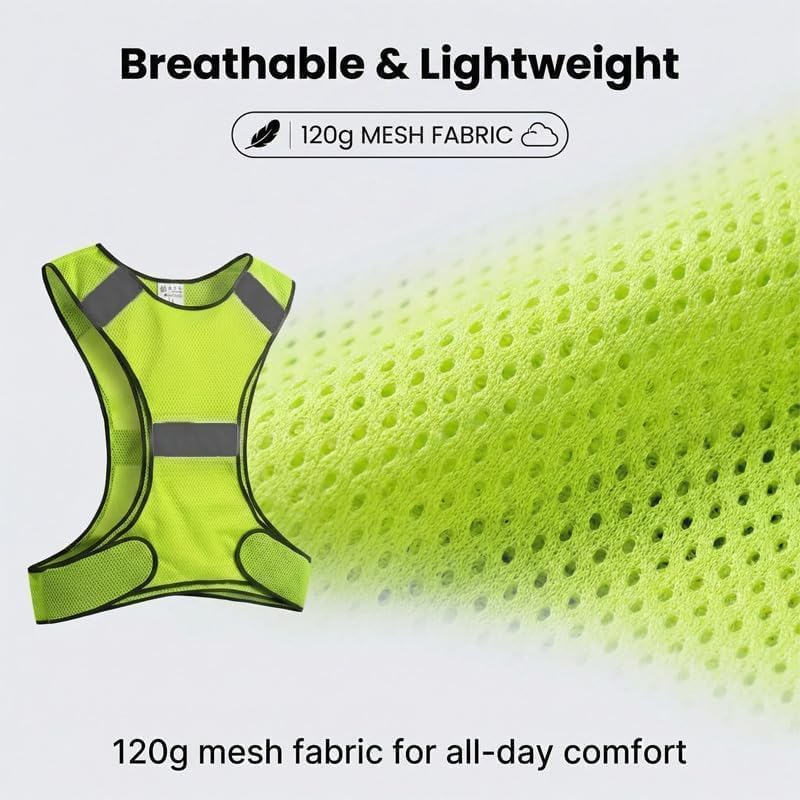 Chaleco Reflectante de Seguridad Ajustable Unisex Talla XS-M con Alta Visibilidad, Ligero y Transpirable, Ideal para Correr, Ciclismo, Moto, Running, Senderismo Nocturno, reflectante running
