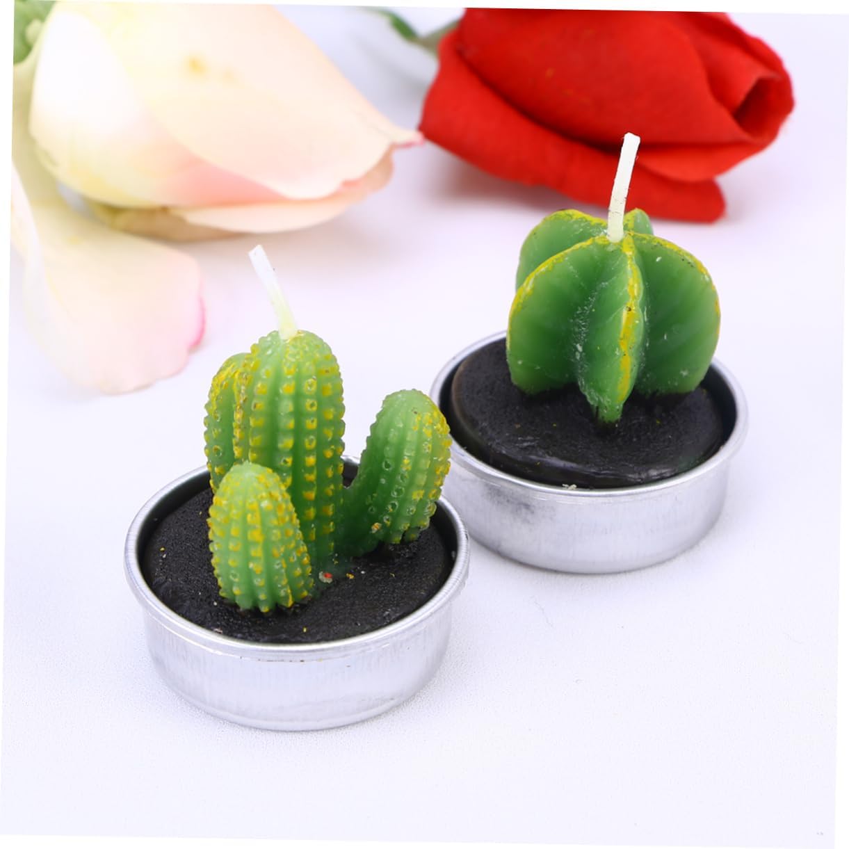 GARVALON Creative Plant Candles Handmade Realistic Tealight Candles for Spa Birthday Parties Home Decoration Cactus Smokeless Reusable Random Style