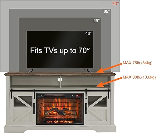 Miniatura 4 de IVYHAVEN Soporte de TV con chimenea eléctrica con chimenea, centro de entretenimiento de granja con chimenea eléctrica de 27 pulgadas, consola