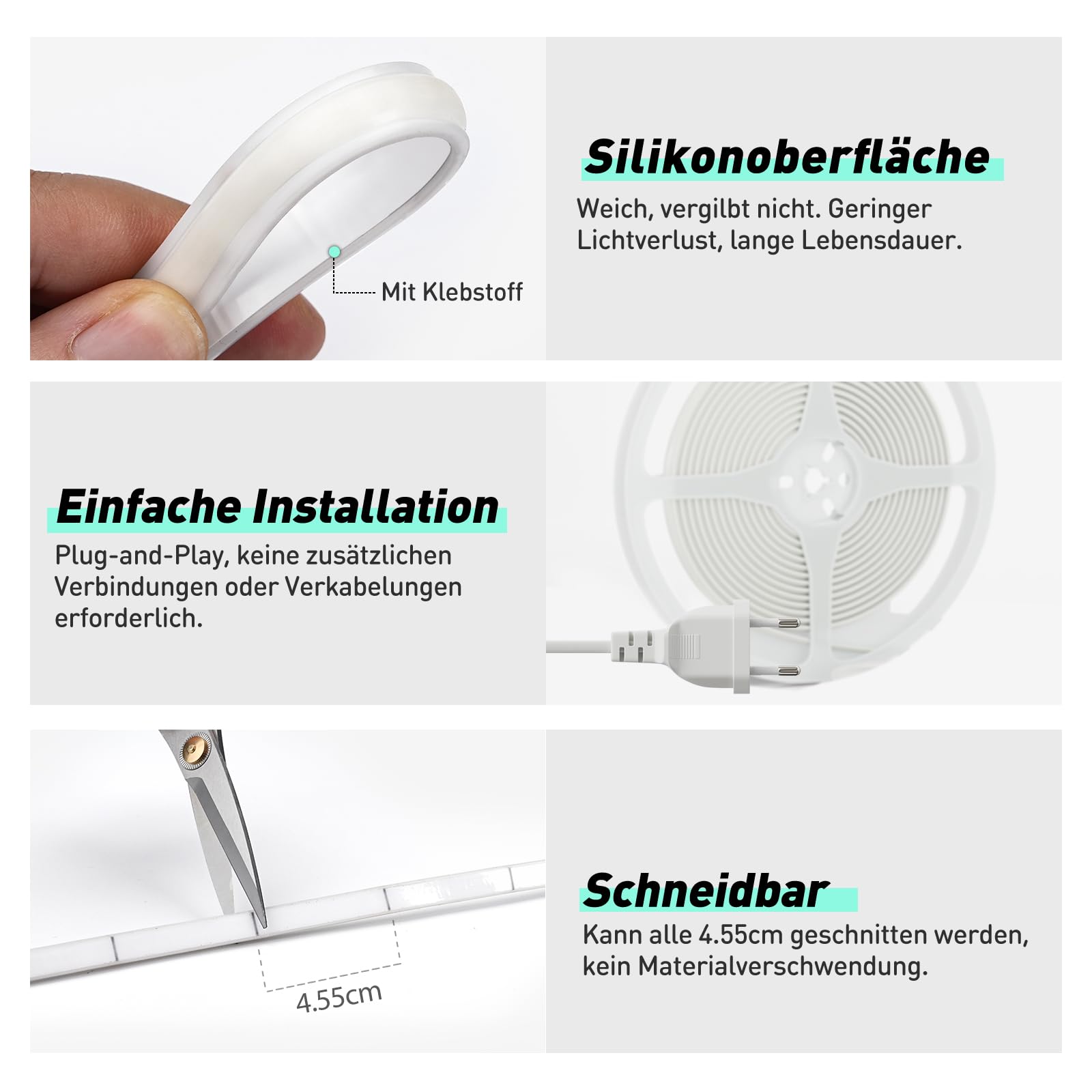 GZBtech AC 230V COB LED Streifen 5M, Silikon Neutralweiss 4000K Wasserdicht 286LEDs/M Dimmbar Outdoor Neon Lichtleiste LED Strip Light für Schlafzimmer, Wand, Küche, Wohnzimmer,CE-zertifiziert