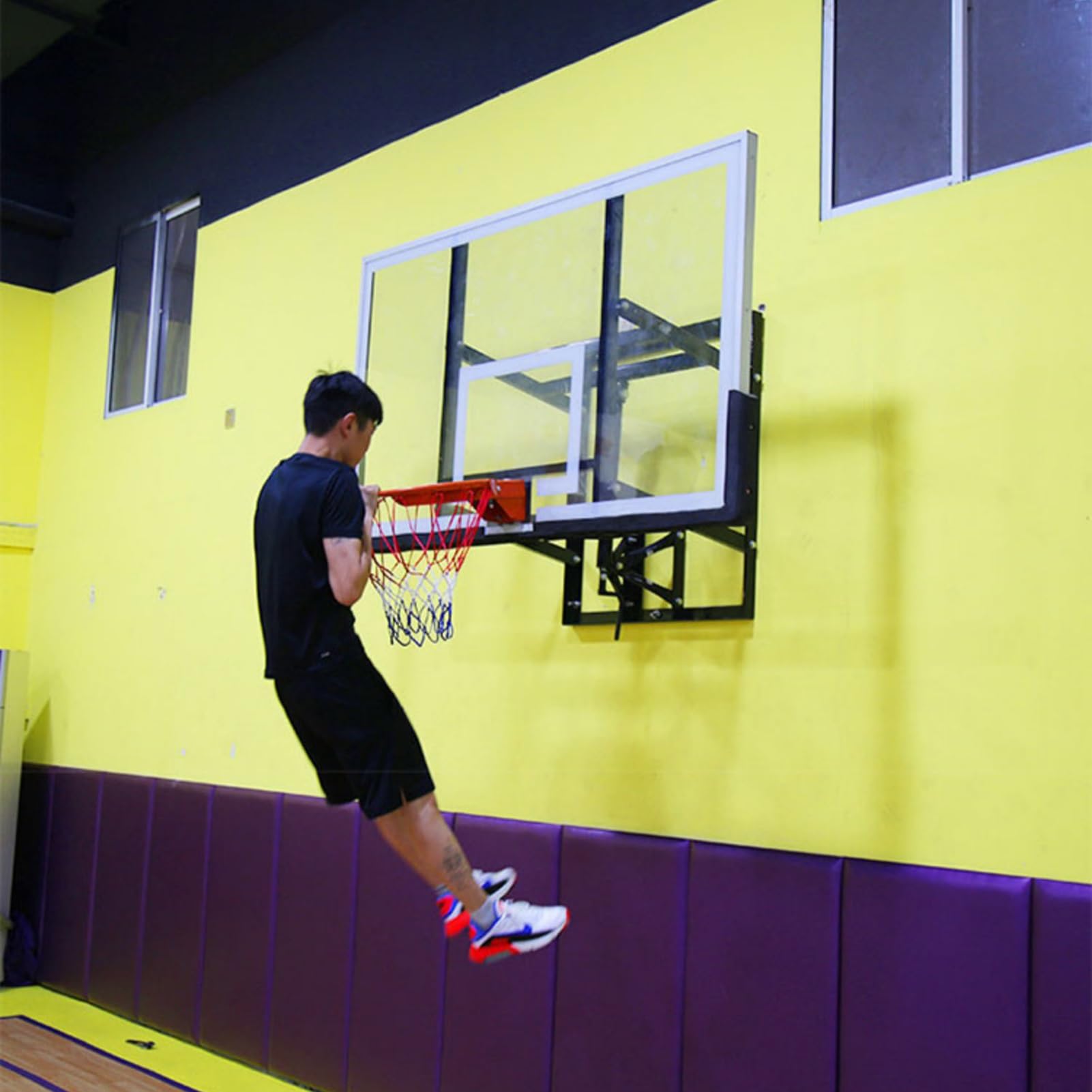 73''x42'' Tempered Glass Backboard, Pro-Style Breakaway Rim, Wall Mounted Adjustable Basketball Hoop with Shatterproof Backboard and Heavy-Duty Rim