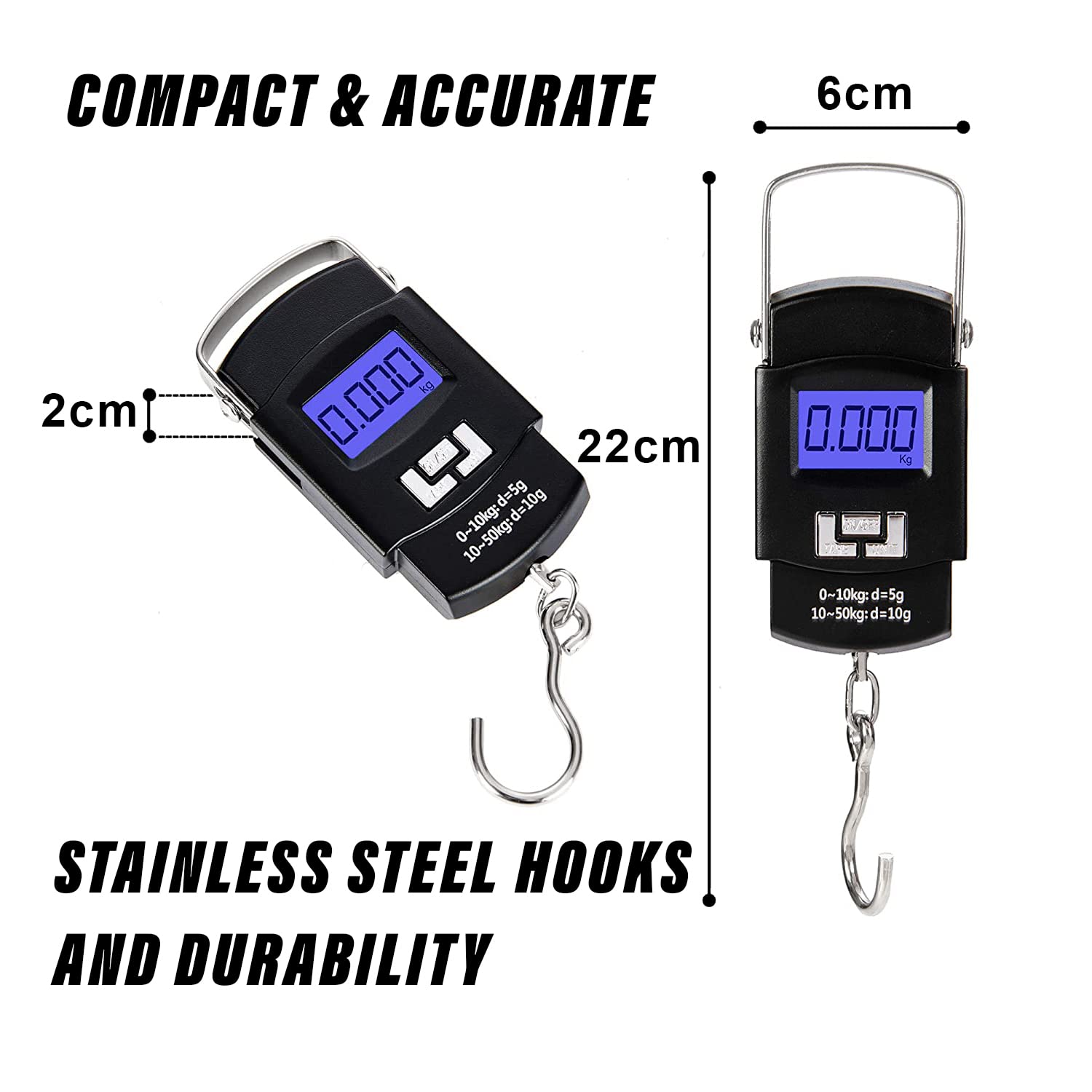 Kuber Industries Electronic Scale | Plastic Portable Electronic Hanging Scale | Measure Tape for Tackle Bag | Luggage | Battery Operated | 50 Kg Capacity | Black 1