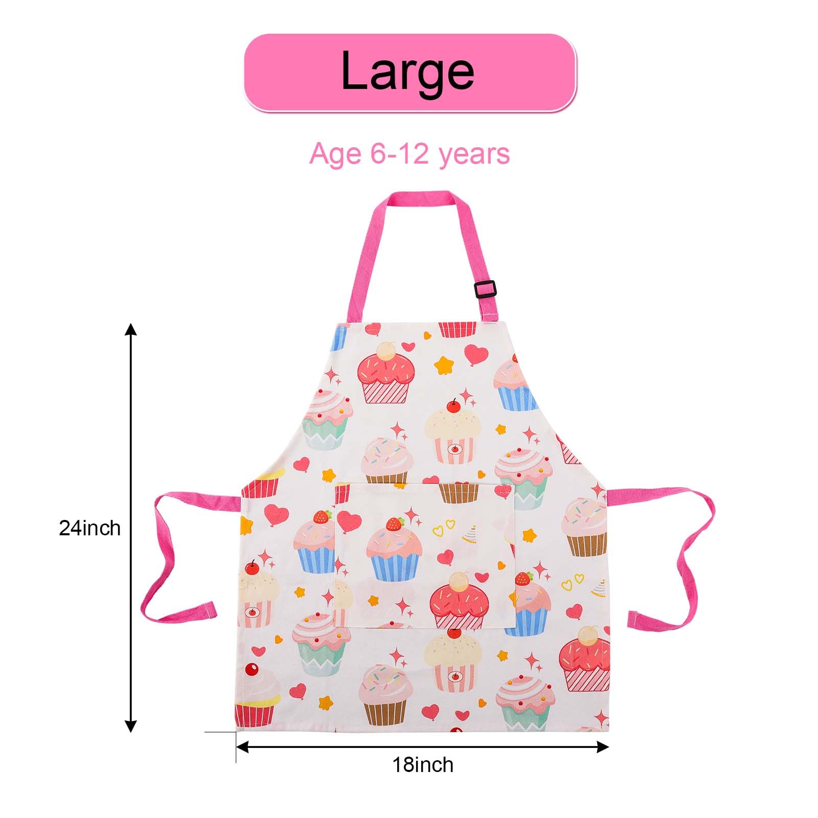 KIMMAX Kids Aprons for Boys and Girls Toddler Chef Aprons 100% Cotton with Pockets for Kids Cooking Baking Painting Crafting Art Gardening Grilling Activity (Pink Sweet Cake - Image 3