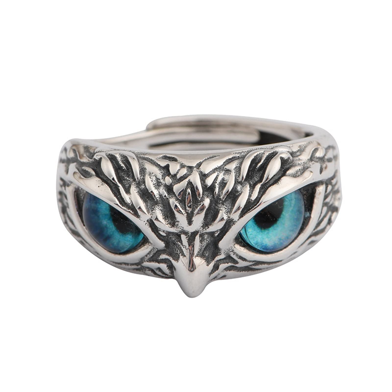 KnSam Ringe Sterling Silber 925, Eule Form Ring Silber Junge für Herren, Band Ring mit Stein Blau, Echt Silber Schmuck