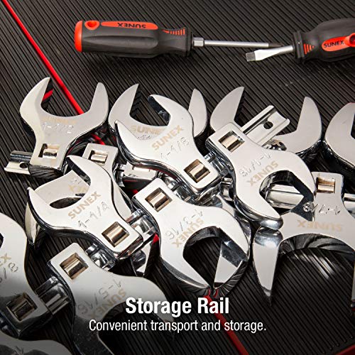 Sunex Tools 9721A 1/2-Inch Drive Jumbo Sae Crowfoot Wrench Set, 1-1/16-Inch - 1-3/8-Inch, Fully Polished, 14-Piece (Includes Storage Rail) #TOP4
