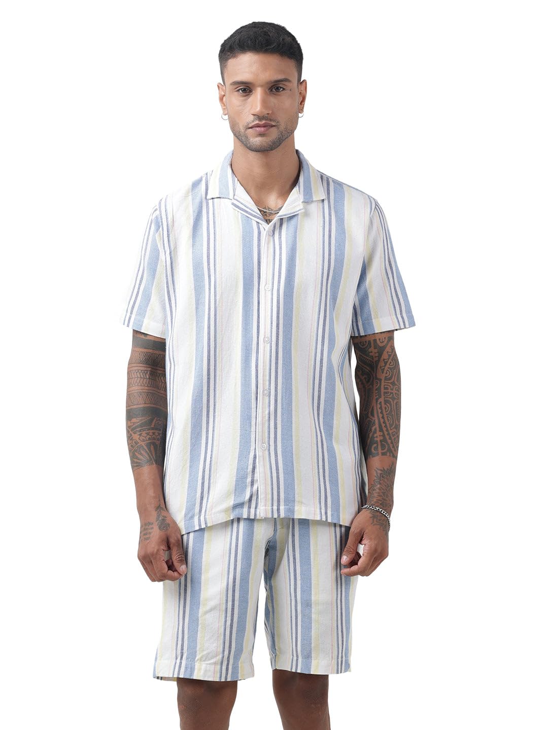 showoffff Men Two-Piece Co Ords | Cuban Collar Half Sleeves Cotton Co-Ords for Mens | Relaxed Fit Co-Ord for Men's-picture-30