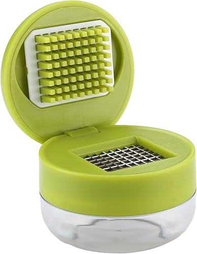 Miniatura 2 de 2 prensas de ajo, picadora de ajo, cortador de cuchillas de acero inoxidable, trituradora, picadora y recipiente de almacenamiento, incluye 2 mini