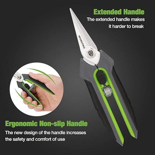 Miniatura 5 de WORKPRO Paquete de 2 tijeras de podar de jardín con funda, podadoras de mano pequeñas de 6.5 pulgadas, cortadoras de tijeras, cuchillas rectas con