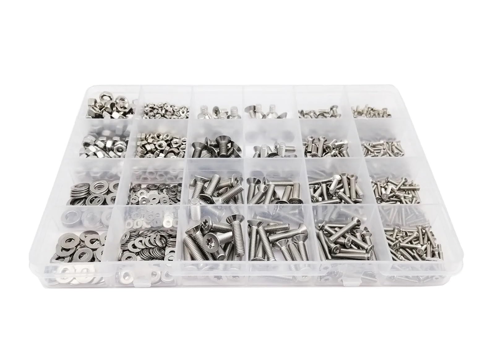 GamirA 400/650/2100X M1.6 M2 M2.5 M3 M4 M5 304 Torx de Acero Inoxidable Cabeza avellanada Plana Tornillo Tuerca Juego de Arandelas Caja de Kit Surtido (Color : Set C 1140pcs)