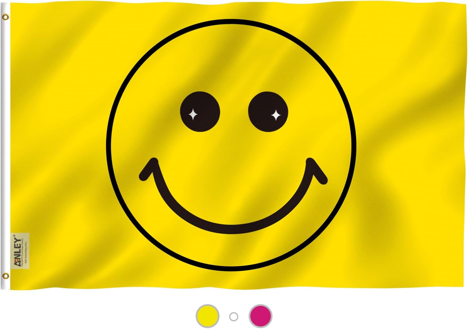 Anley Fly Breeze 3x5 Foot Yellow Happy Face Flag - Vivid Color and Fade Proof - Canvas Header and Double Stitched - Flags Polyester with Brass Grommets 3 X 5 Ft