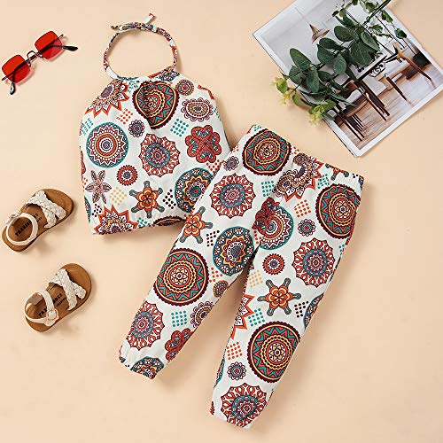 Toddler Girls Clothes 1-6T Girl Clothing Sets, Sleeveless Halter Top+Pant Baby Girl Boho Summer Beach Outfits 2Pcs Khaki