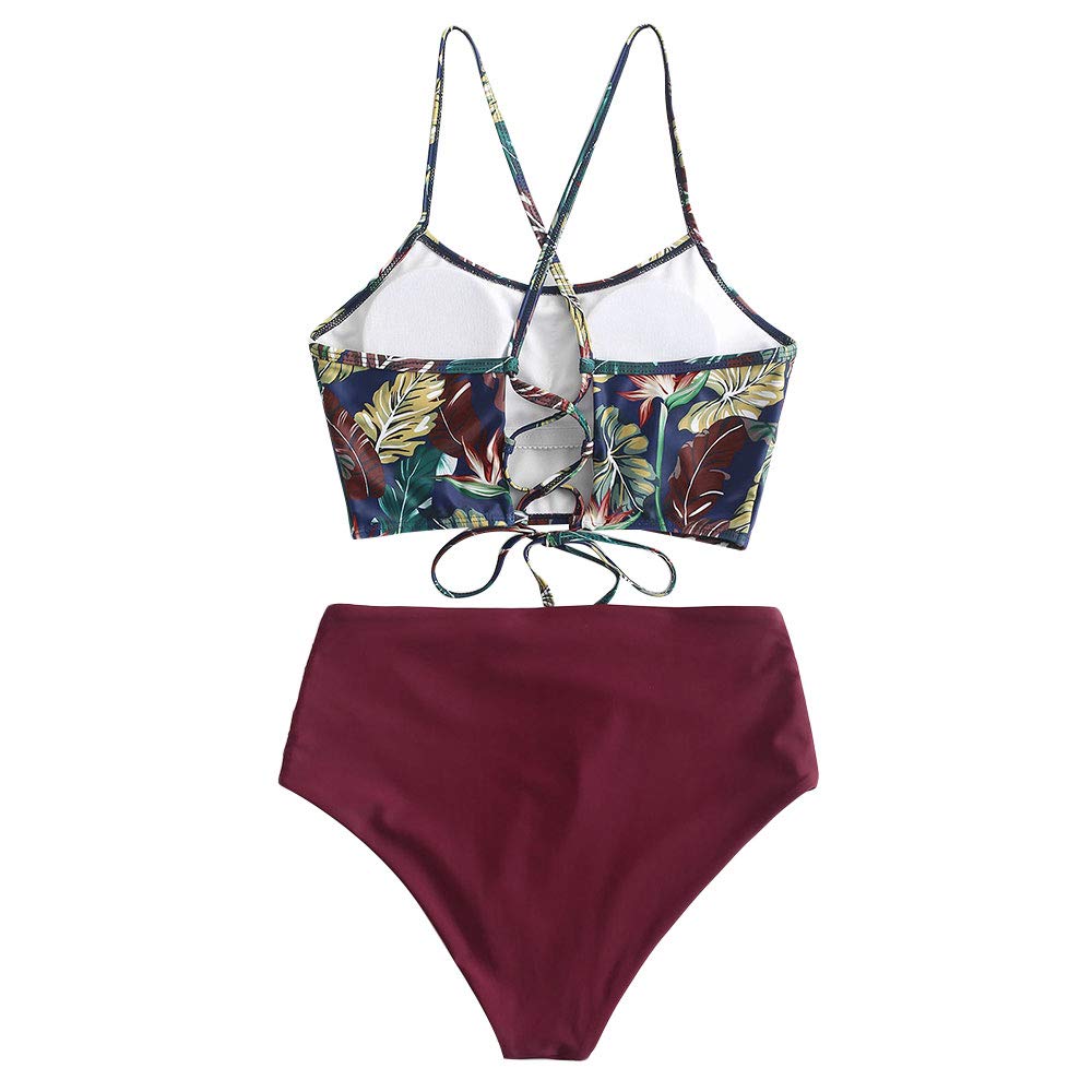 ZAFUL Tankini Set con Relleno Estampado Tirantes Anudados Braguita Talle Alto para Mujer 2019