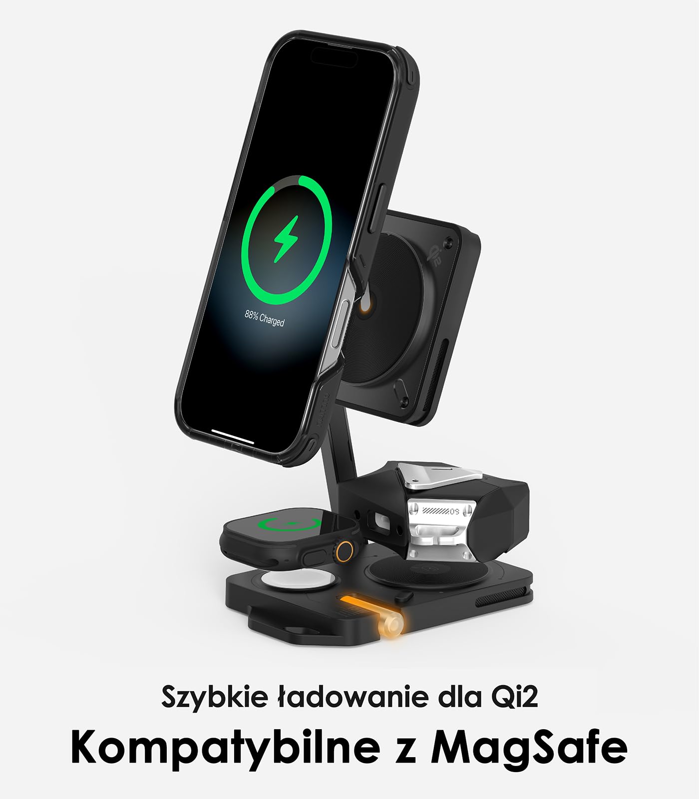 Aulumu M01 Stacja Ładowania Bezprzewodowego 4-w-1 Qi2 Compatible with MagSafe | Zaktualizowana Wersja V2 | Składany Magnetyczny Ładowarka Bezprzewodowa dla iPhone & Apple Watch/AirPods
