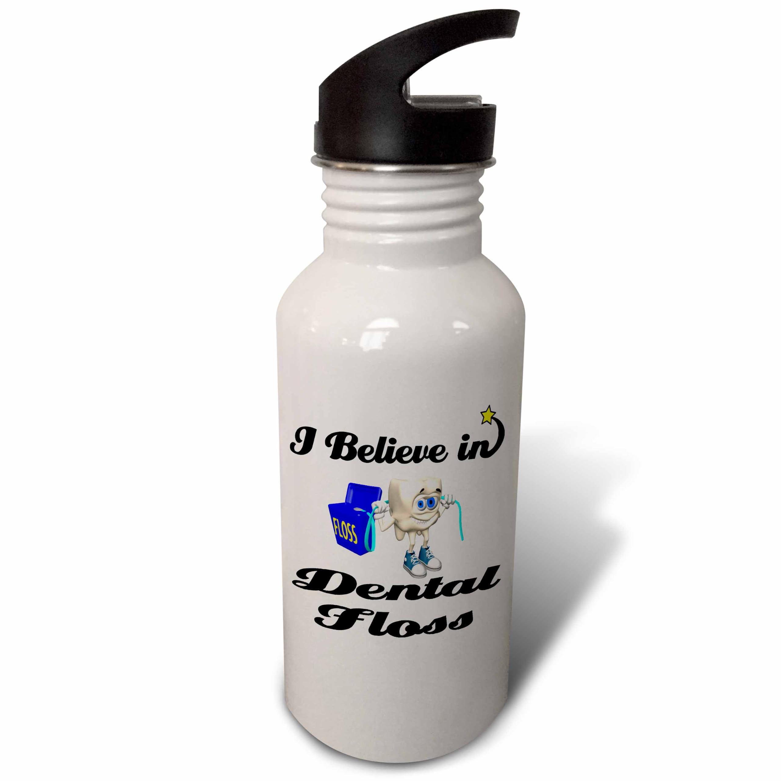 3dRose Believe in dental Floss-Sports botella de agua, 20 oz (wb_105091_1), aluminio, blanco