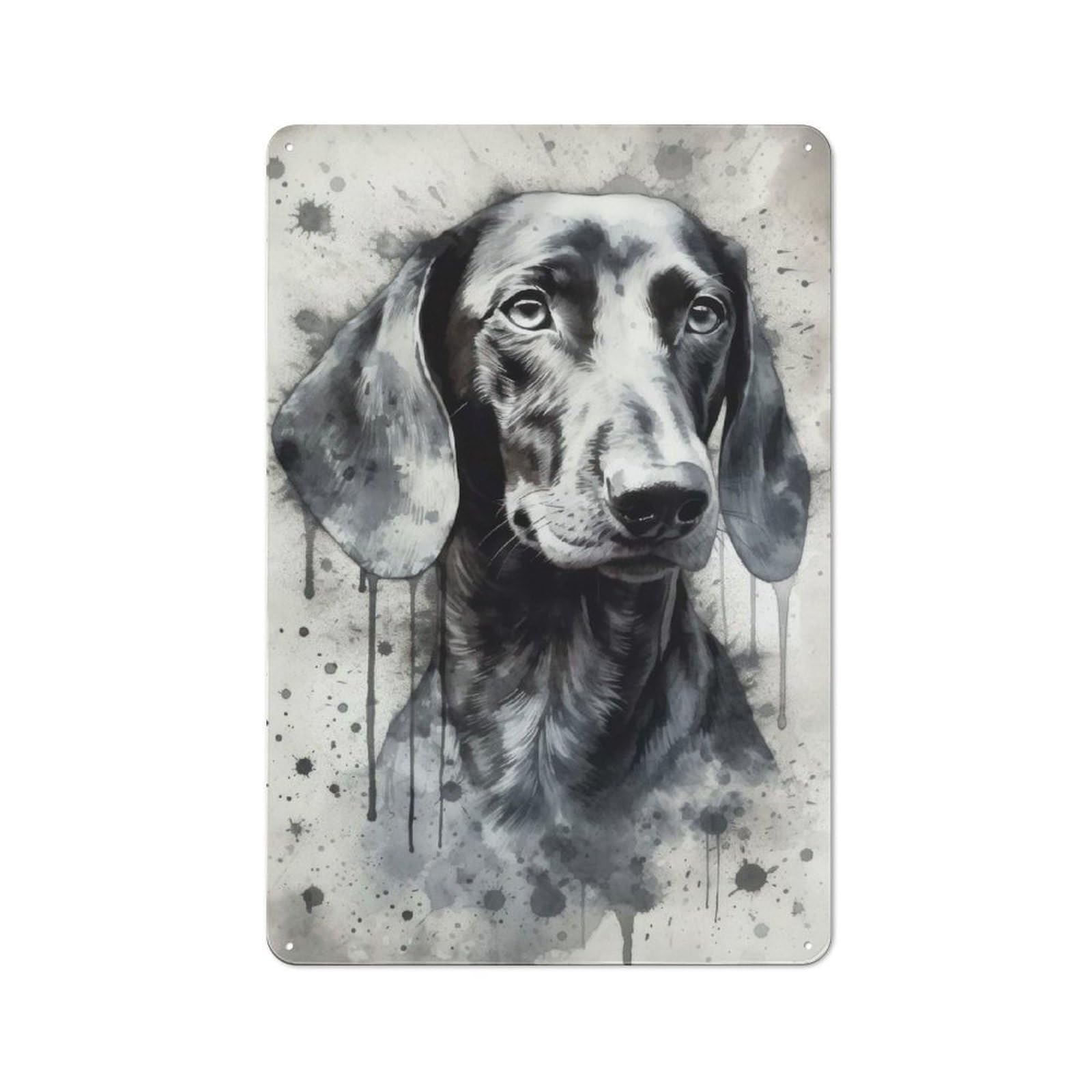Junmoney Dachshund Dog Watercolor 30X20cm Rustic Metal Sign With For Hobby Room Or Studio, Metal Sign Decor For Hobby Rooms And Studios