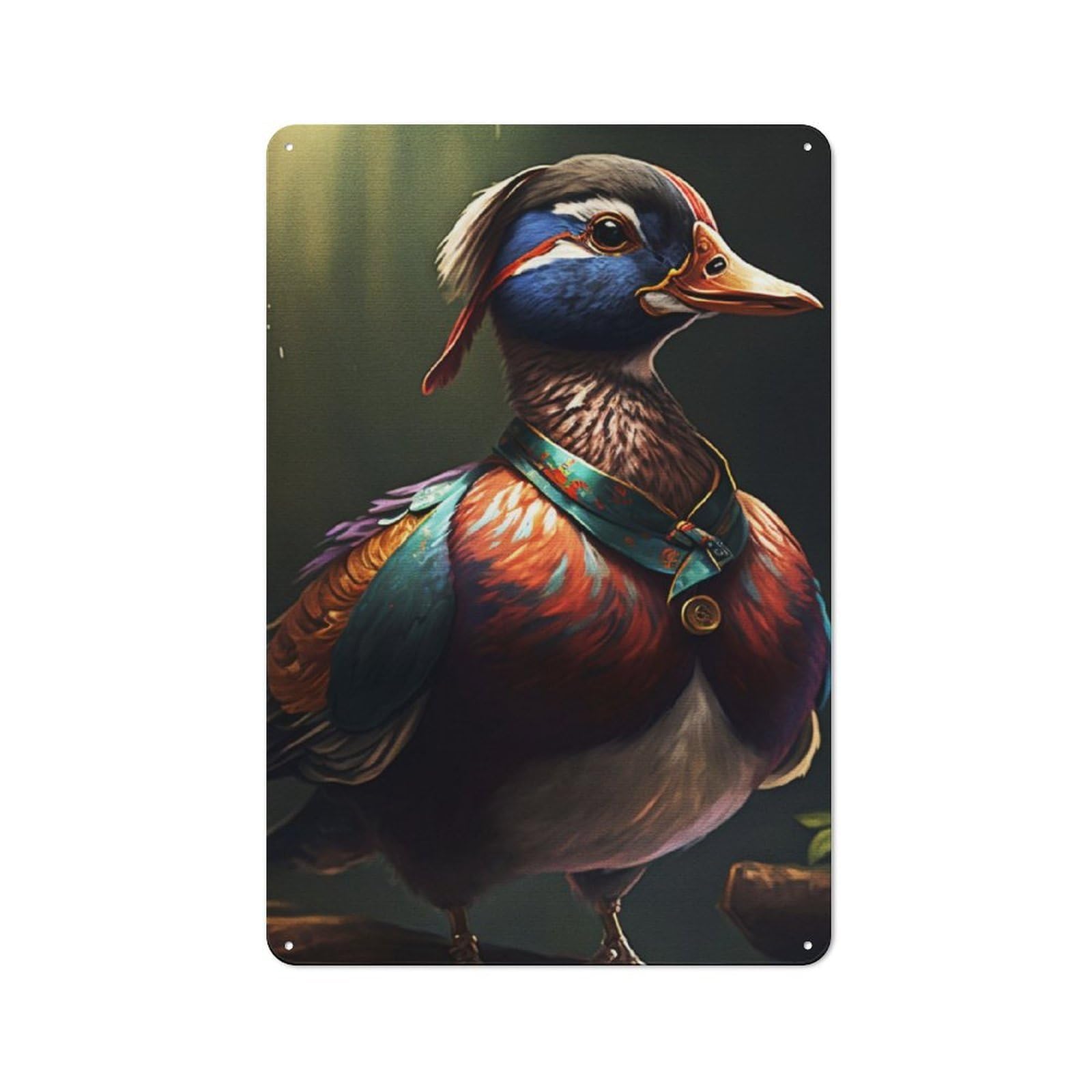Junmoney Mandarin Duck Tin Wall Plaque 30X20cm With For Hobby Room Or Studio, For Updating Hobby Room And Studio After Moving