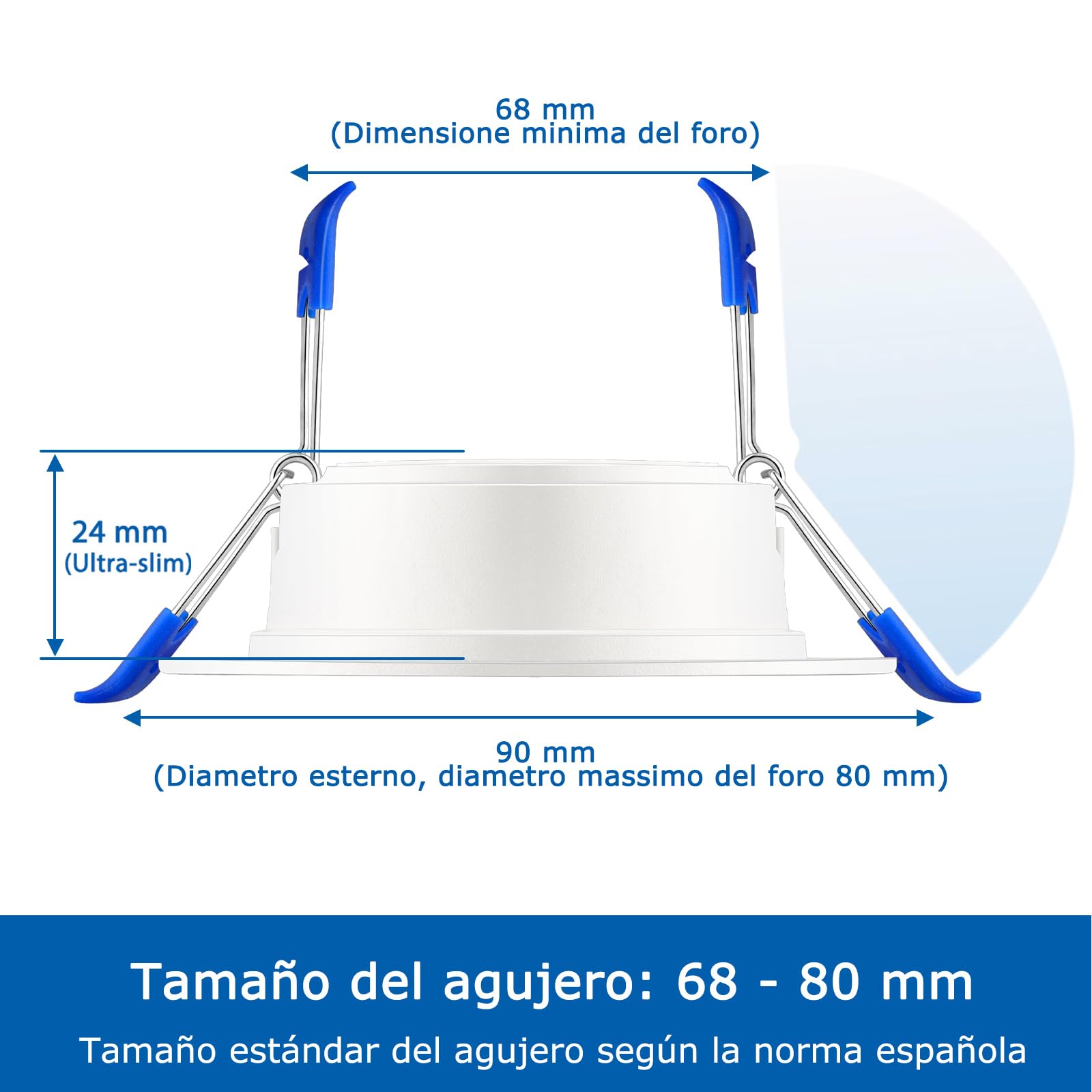 ZIZZLER Downlight Led Techo Empotrable, 6000K Blanco Frio Redondo 5W IP44, Corte 68-80mm, Foco Empotrable Led Interior Techo, Luces Ojos De Buey LED, Para Baño, Cocina, 220V-240V, Pack 40