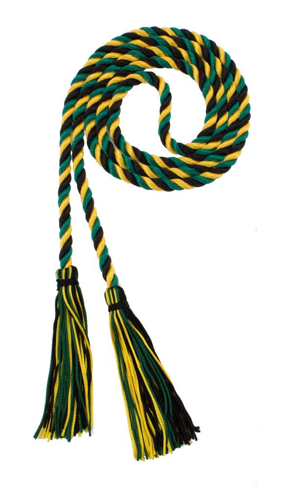 Tassel Depot Graduation Honor Cord - Black/DKGREEN/Gold - Every School Color Available - Made in USA