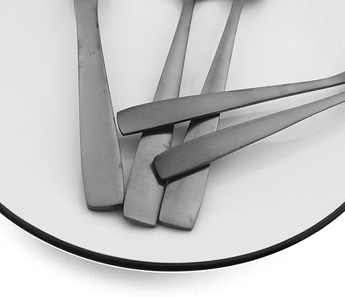 Vista 69 de JASHII Juego de cubiertos de plata mate de 40 piezas, juego de cubiertos de plata satinada, acero inoxidable con revestimiento de tianio, juego