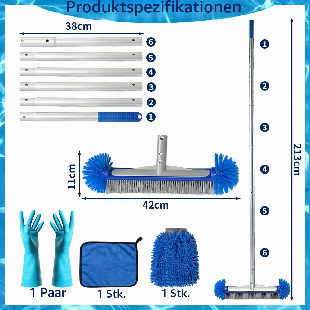 4 Stück Pool Reinigungsset,Poolbürste mit Demontage Stange - Bürsten Pools, Bade