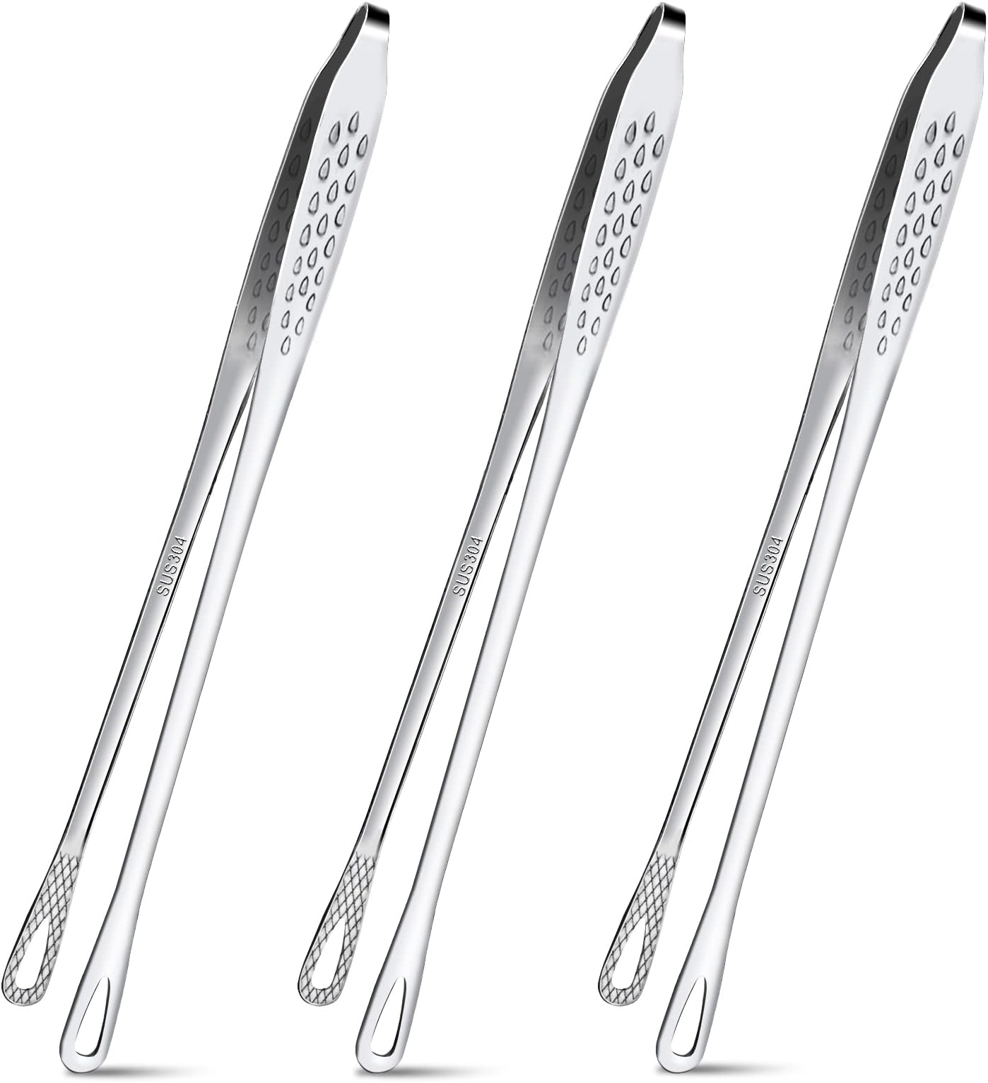11-Inch 18/8 Stainless Steel Korean BBQ Grill Tongs - Japanese Barbecue Kitchen Tongs for Cooking, Set of 3