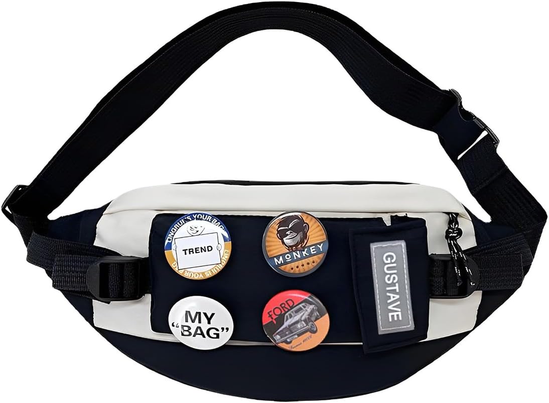 GUSTAVE® Crossbody Bag for Men Women with Badges, Waterproof Sling Bag Large Shoulder Bag with Adjustable Strap for Commuting Travel Outdoor Activities Cycling, Black1, L, Crossbody