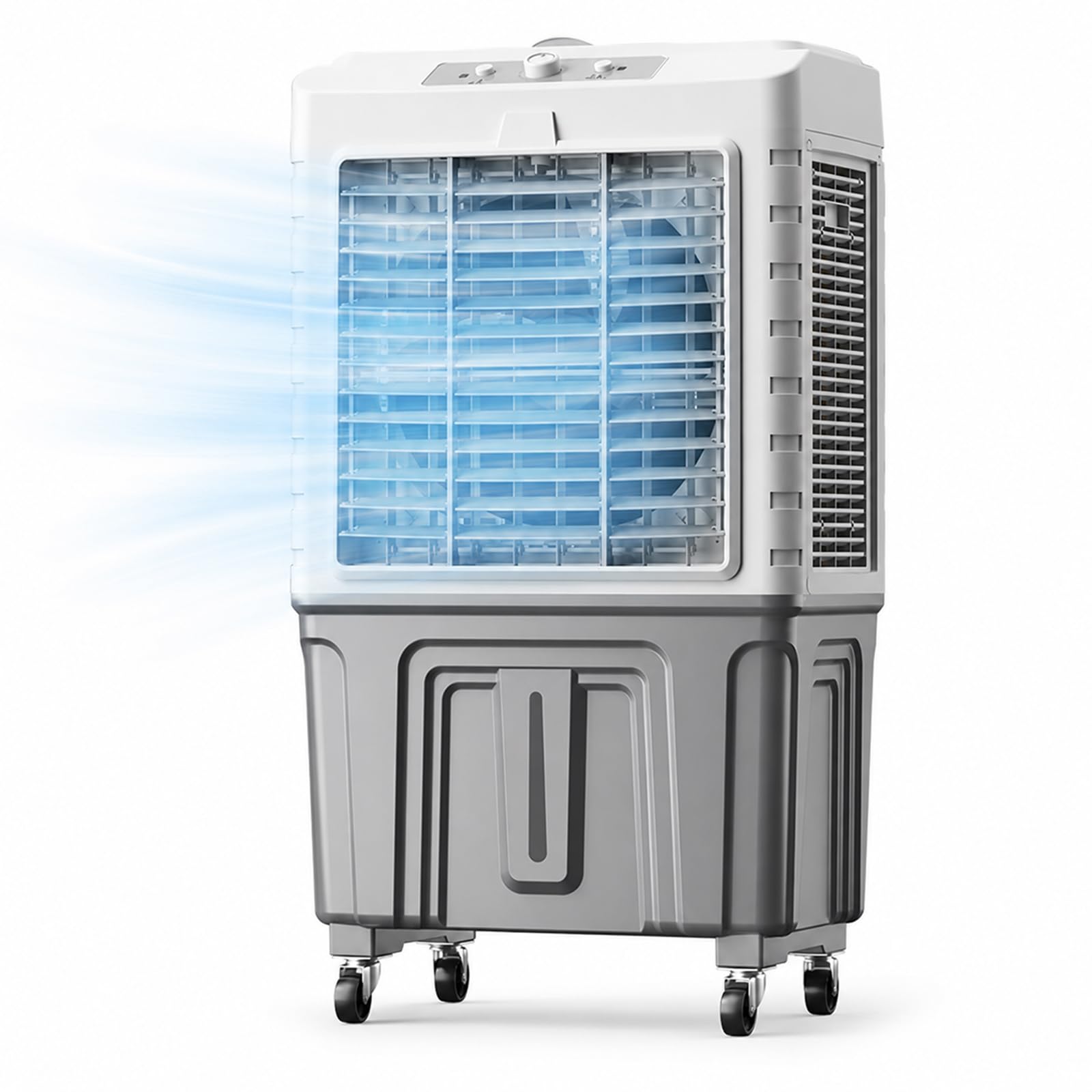 Jswhybd White/Gray 150W Dual Model Evaporative Swamp Cooler, Dual Water Tank Water Air Cooler With 3 Speed, Portable Rolling Cooling Fan For Home Office Covers 25–45㎡ 50 * 37 * 95Cm