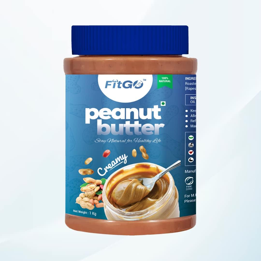 Peanut Butter(Creamy) | Unsweetened | Protein | Non GMO | Gluten Free | Vegan | Cholesterol Free (1kg) (Creamy)