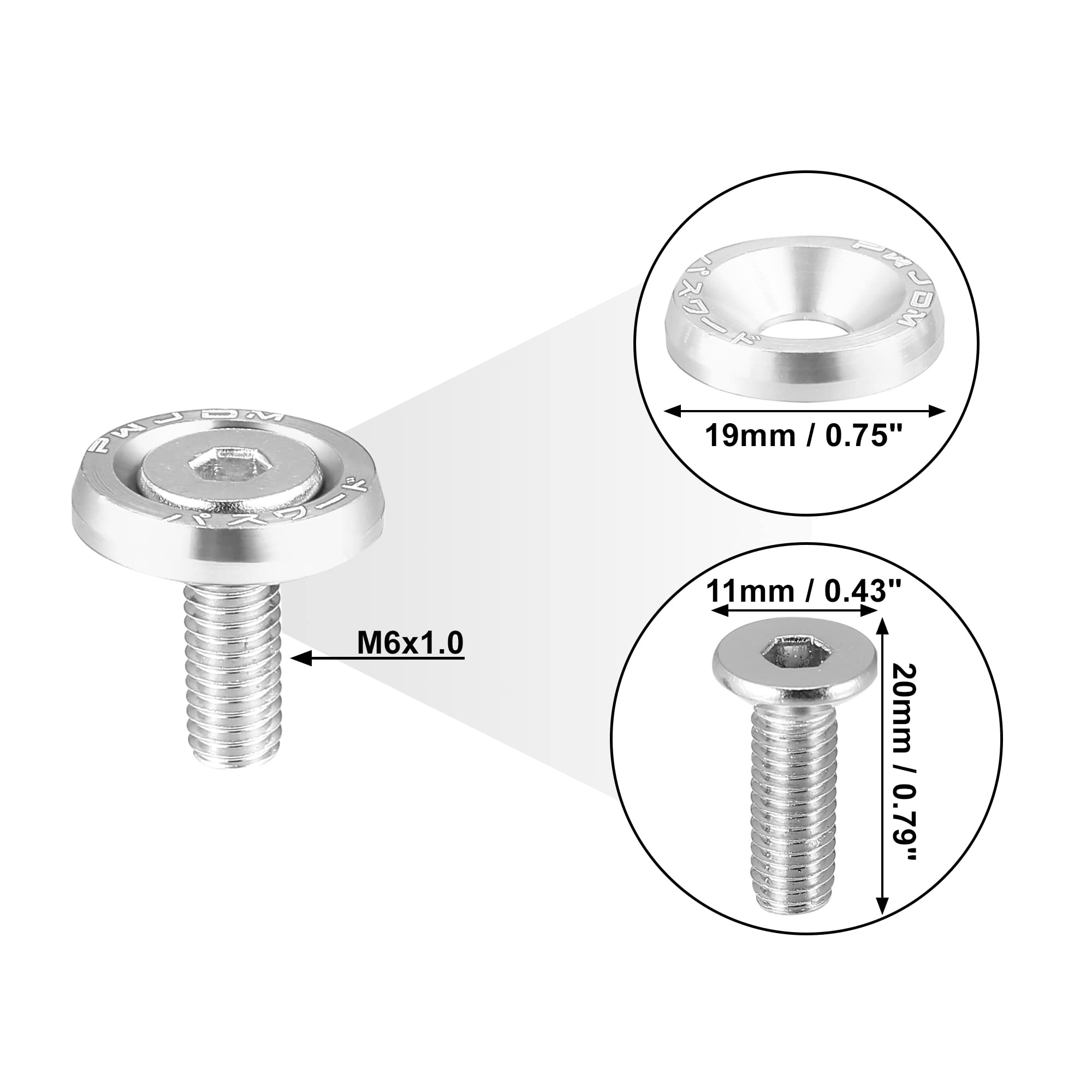 X AUTOHAUX 10pcs Fender Washer Bumper Washer M6 Bolts Engine Bay Silver Tone, 0.79"x0.43" - Image 4