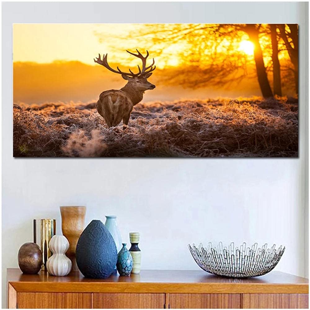 Diamant Malerei Erwachsene Sonnenuntergang Waldhirsch DIY 5D Diamond Painting Bilder Vollbohrer Diamant Gemälde Malen nach Zahlen Stickerei für Home Wall Decor Geschenke(40x120cm/16x48in Square Drill)