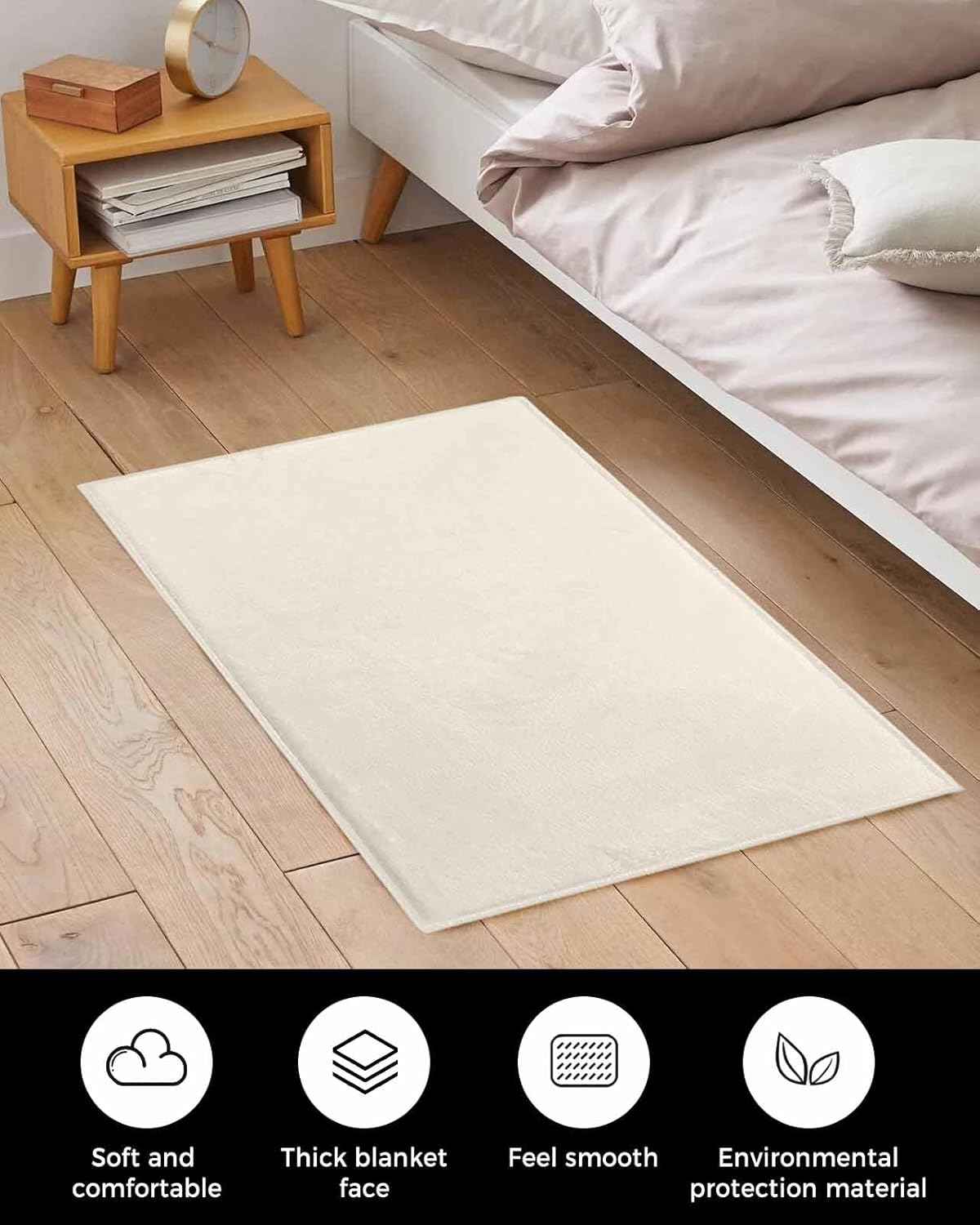 Cream Plush Rug Non Slip Bathroom Mat, Soft Shaggy Bath Rugs Entryway Rug 16'' x 24'', Pure Cream Solid Color Simple Minimalism Art Throw Floor Carpet Mat for Bathroom Shower Kitchen