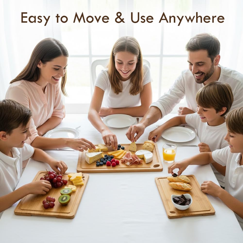 Tabla de cortar de bambú para cocina, 3 paquetes de tablas de cortar grandes con ranuras para jugo y soporte, juego de tablas de cortar de cocina con soporte, tabla de cortar de bambú para carne