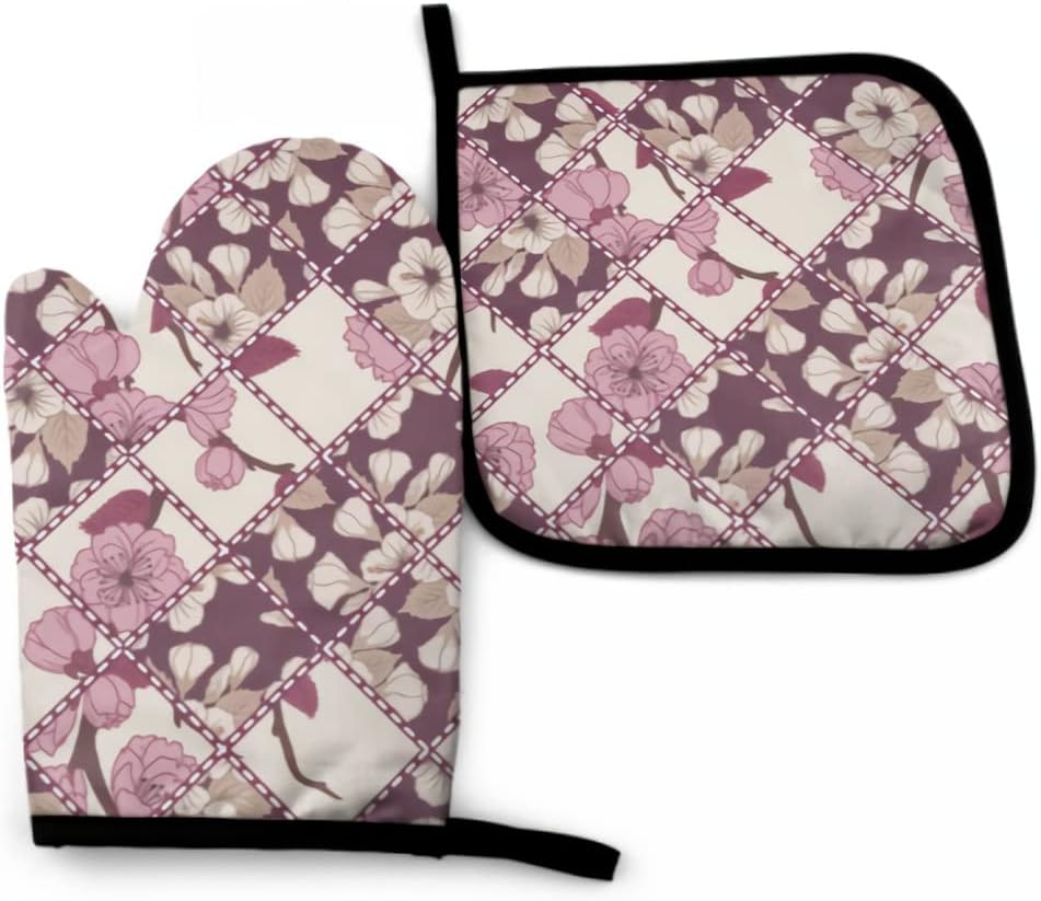 Oven Mitt and Pot Holder Set Heat Resistant Non Slip Kitchen Gloves Cooking BBQ Baking