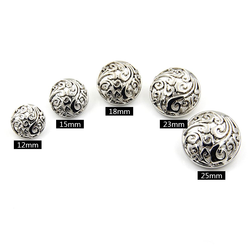 10 Bottoni Decorativi In Metallo Traforato, Colore Silver, 25mm Per Cappotti E Abiti - 2