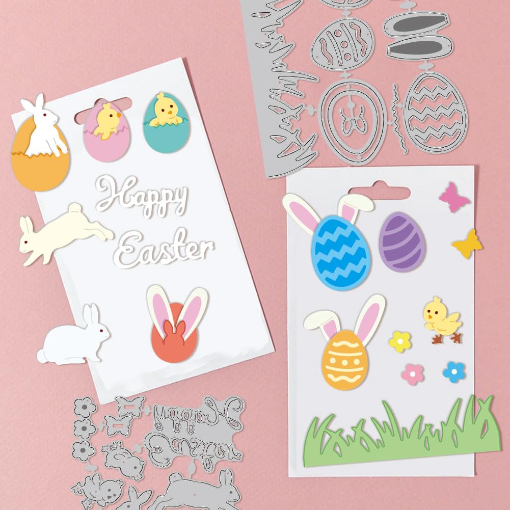GLOBLELAND Uova di Pasqua alfabeto fustelle per fai da te Scrapbooking Metallo Coniglio Carota Cut Dies Foglie Fiocchi Die Cuts per la creazione di biglietti goffratura Album Fotografico Craft Decor