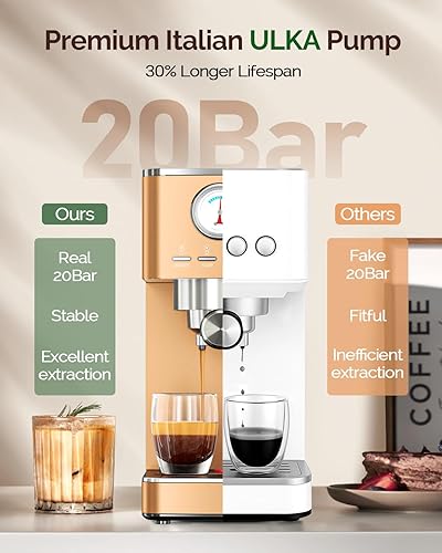 Miniatura 2 de Maestri House ULKA - Máquina de café expreso de 20 bares, máquina compacta de café expreso, medidor de flujo integrado, espumador de leche a vapor,