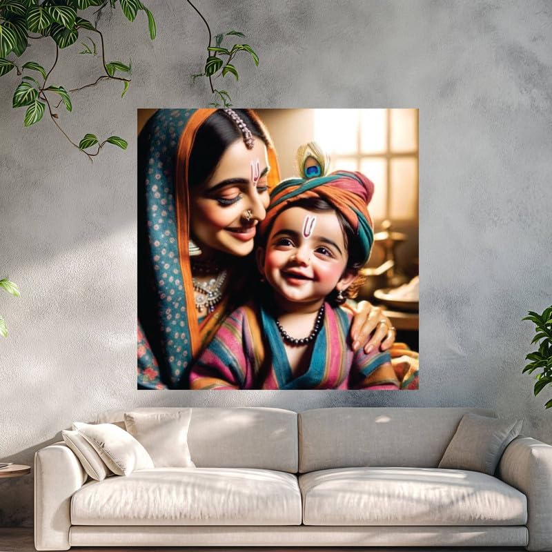 Image of British Terminal Cute little Bal Gopal Baby God Krishna| Kanha Ji | Laddu Lord Makhan Chor Painting Religious Poster for Pregnant Women for wall (matt thin vinyl,sticker,multicolor,unframed)| bj52