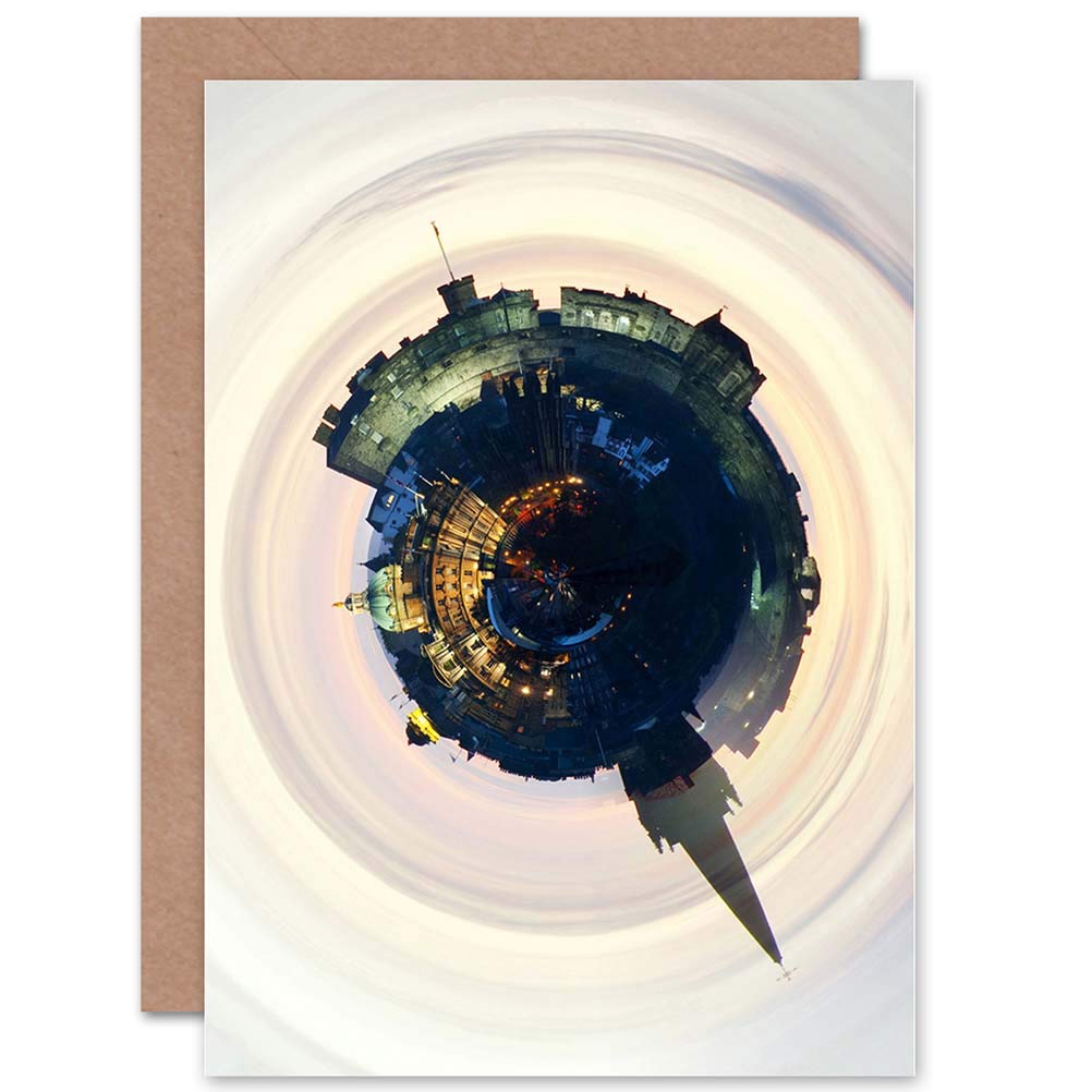 Wee Blue Coo CARD GREETING GIFT PHOTO PAINTING SMALL WORLD SKYLINE EDINBURGH SCOTLAND