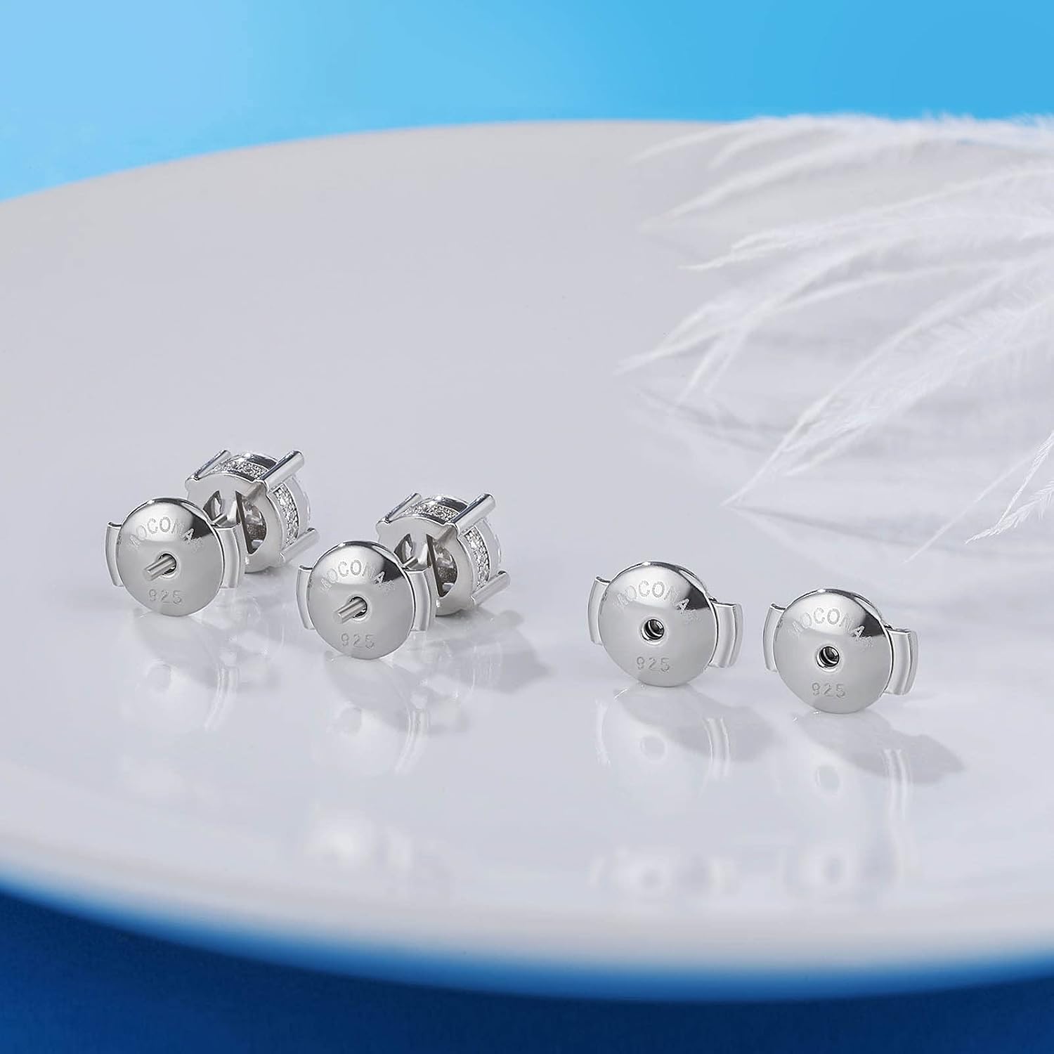 14K White Gold Plated Locking Earring Backs for Studs, Hypoallergenic Secure Earring Backs Replacements for Earrings Notch Post 0.027‘’-0.039‘’(07mm-10mm)
