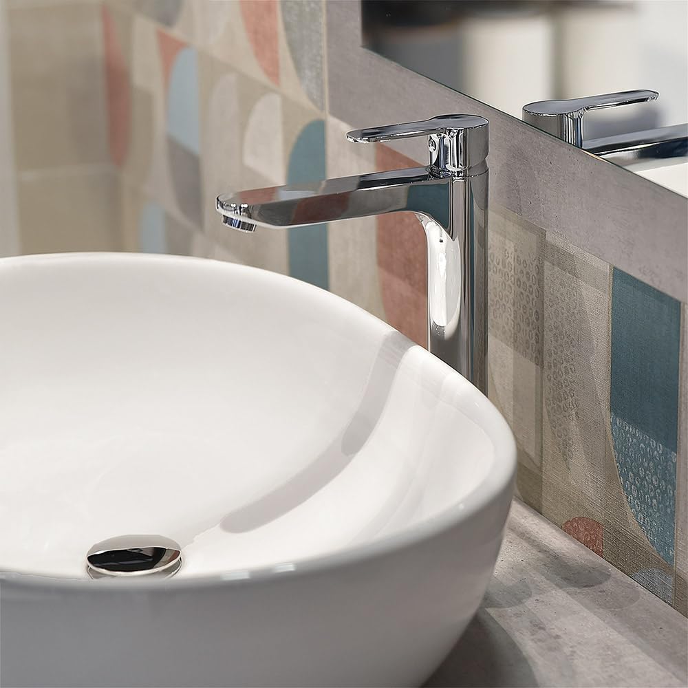 Set miscelatori lavabo alto e bidet con scarico click-clack incluso, in ottone cromato con leva monocomando, ZOE