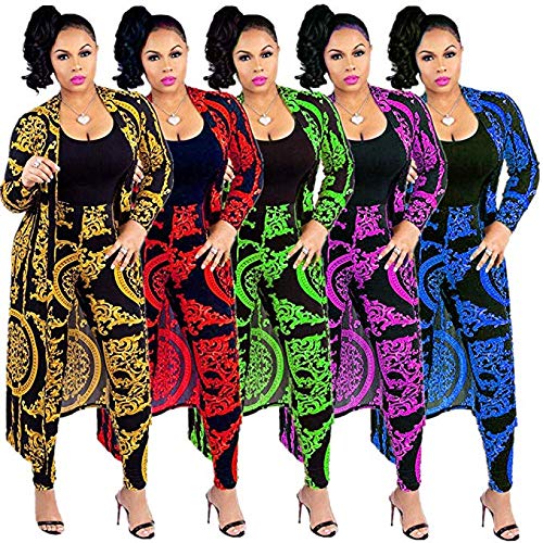 Image of Max2co Women 2 Piece Outfits Floral Long Sleeves Open Front Cardigan Cover up with Leggings High Waist Long Pants Set