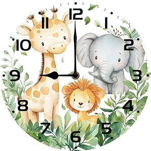 SRongmao Cute Baby Animal Wall Clock Funny Nursery Wood Clock 10inch Silent Non-Ticking Quartz Battery Operated for Living Room Kitchen Bedroom Housewarming